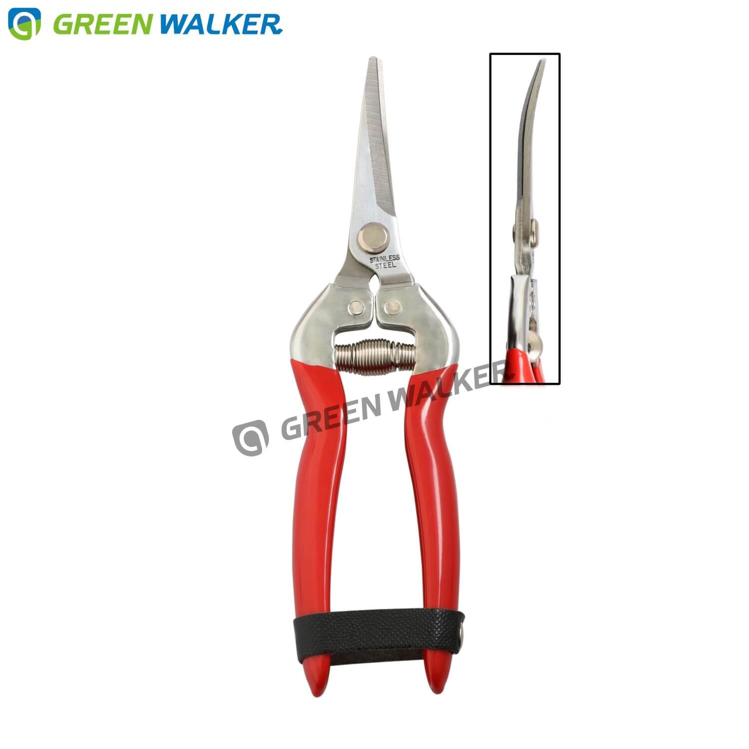 Curved grape scissors long straight stainless steel blades made in Taiwan.